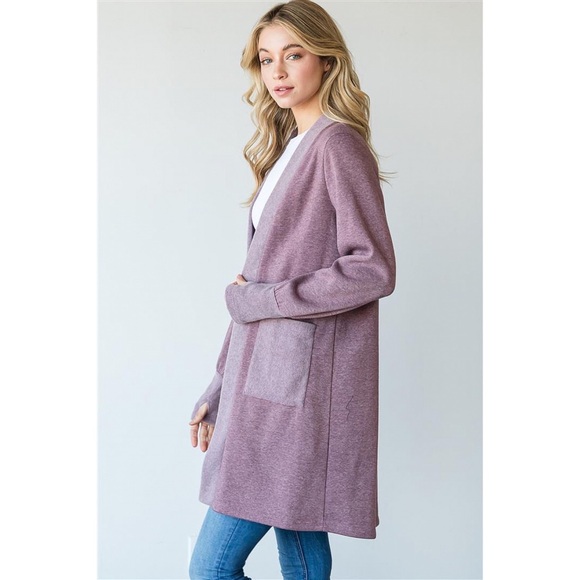 RESTOCK MUST HAVE ATHLEISURE 🪷 Mauve Soft Cardigan Duster with Thumbholes - Picture 5 of 6